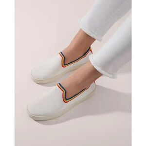 Rothy's Womens 8.5 Slip On White Rainbow Knit Fabric Sneakers Pride Special Ed